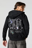 Gothic Embroidered Graphic Fleece Jacket