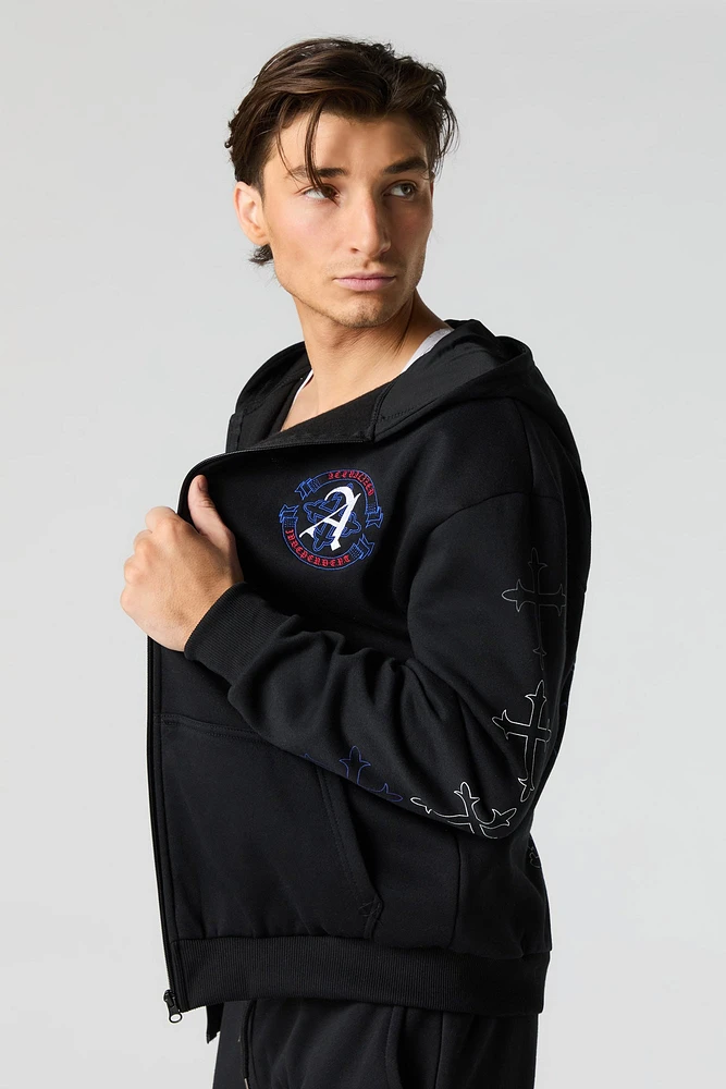 Gothic Embroidered Fleece Zip-Up Hoodie