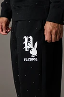 Playboy Graphic Rhinestone Fleece Jogger