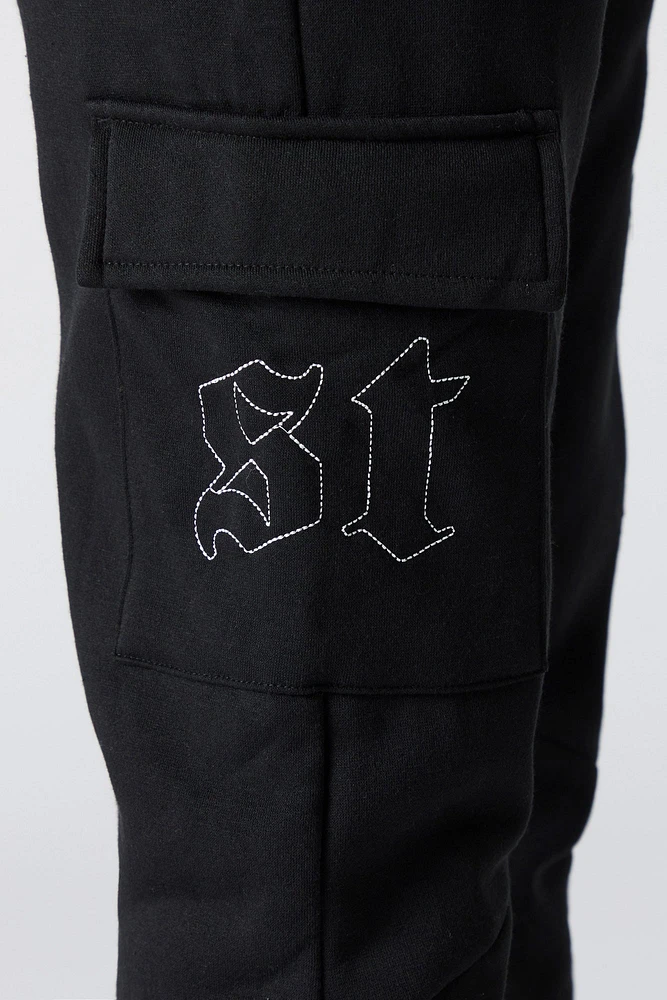 Embroidered Fleece Cargo Jogger