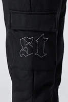 Embroidered Fleece Cargo Jogger