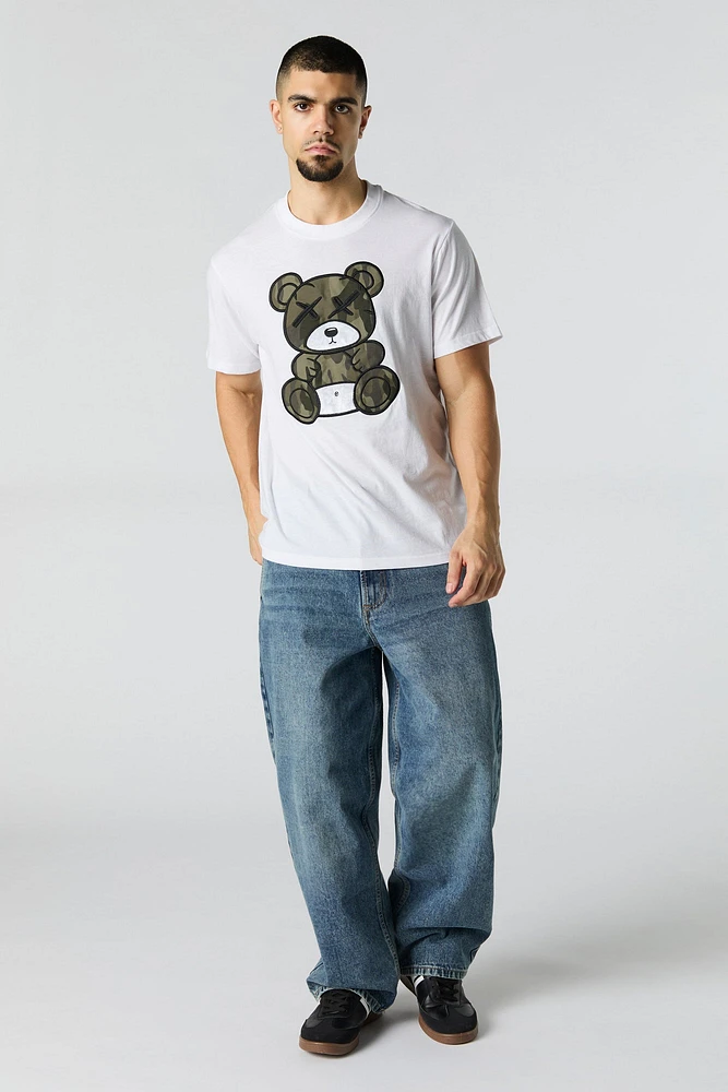 T-shirt avec motif brodé Ours et camouflage