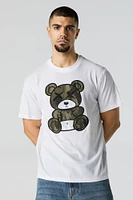 T-shirt avec motif brodé Ours et camouflage