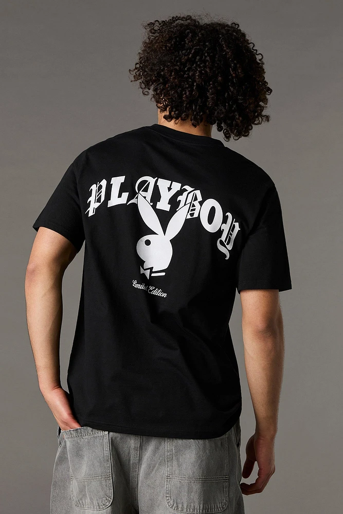 T-shirt à imprimé Playboy Script avec pierres du Rhin