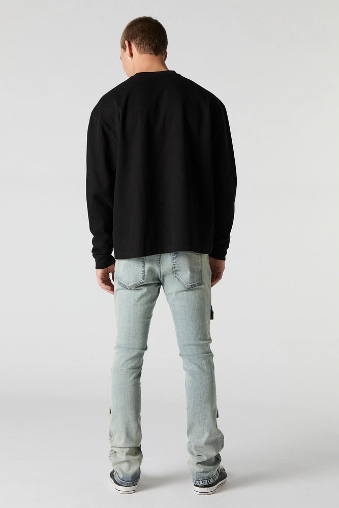 Distressed Denim Stacked Cargo Jean