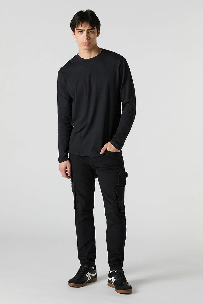 Jean cargo ajusté en denim extensible