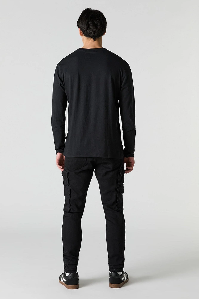 Jean cargo ajusté en denim extensible