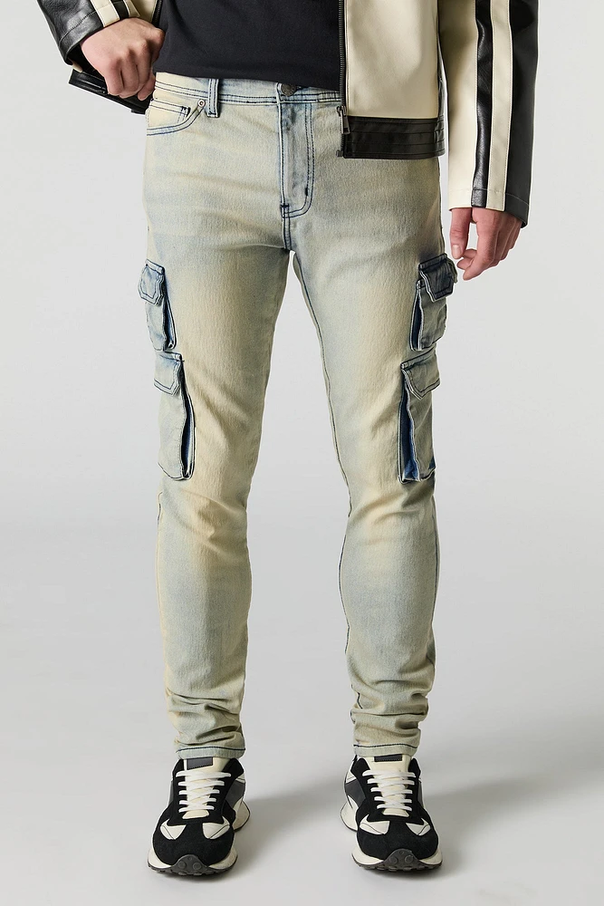 Jean cargo ajustÃ© en denim extensible