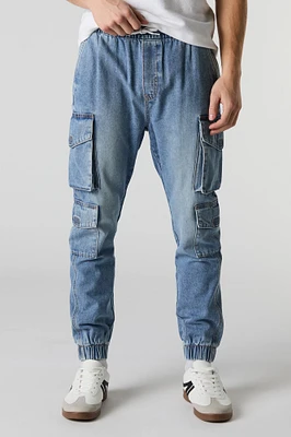 Jogger cargo en denim avec poches multiples