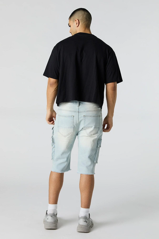 Short cargo long en denim extensible