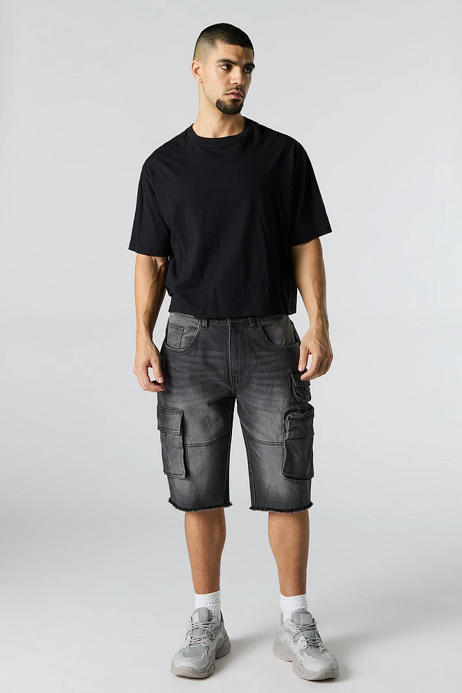 Stretch Denim Longline Cargo Short