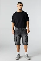 Stretch Denim Longline Cargo Short
