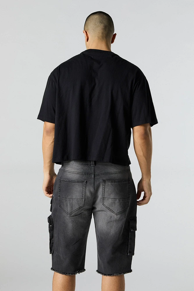 Stretch Denim Longline Cargo Short