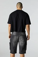 Stretch Denim Longline Cargo Short