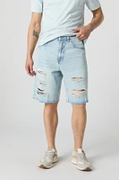 Short baggy en denim d'aspect usé à taille basse avec coulissante