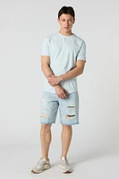 Short baggy en denim d'aspect usé à taille basse avec coulissante