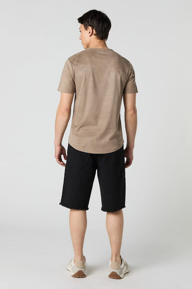 Short baggy en denim d'aspect usé à taille basse avec coulissante