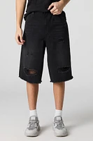 Black Wash Distressed Denim Skater Short
