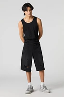 Black Wash Distressed Denim Skater Short