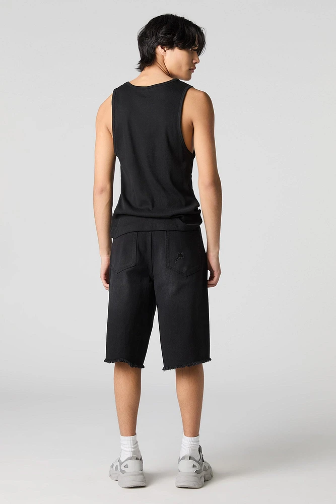Black Wash Distressed Denim Skater Short
