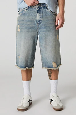 Short de planchiste en denim d'aspect usé délavé noir