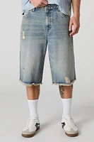 Short de planchiste en denim d'aspect usé délavé noir