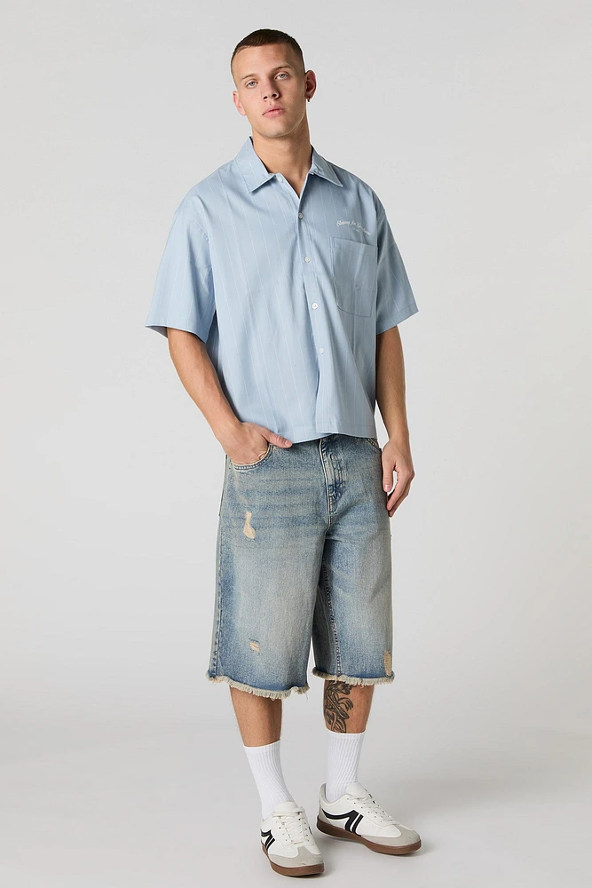 Black Wash Distressed Denim Skater Short