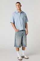 Short de planchiste en denim d'aspect usé délavé noir