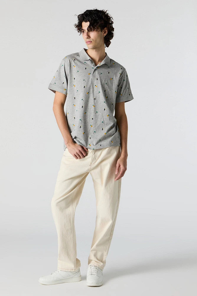 Tropical Ditsy Print Polo Top