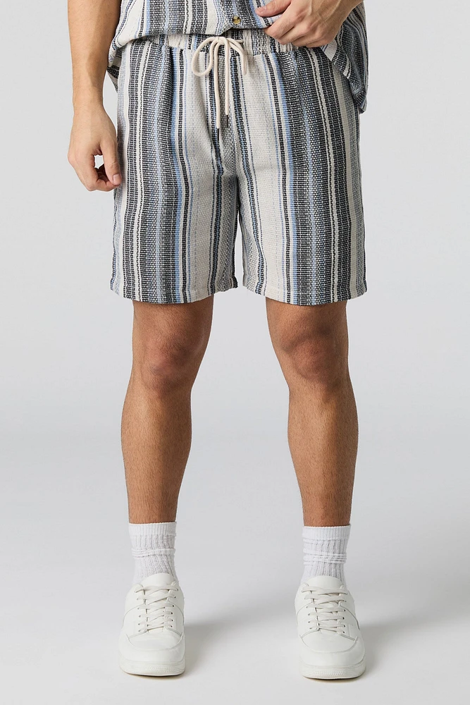 Textured Striped Knit Drawstring Short