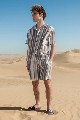 Textured Striped Knit Drawstring Short