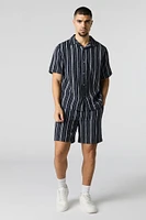 Short en tricot texturé rayé à taille coulissante