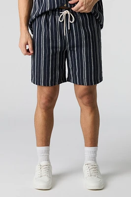 Short en tricot texturé rayé à taille coulissante