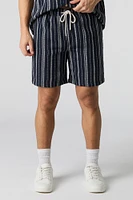 Short en tricot texturé rayé à taille coulissante