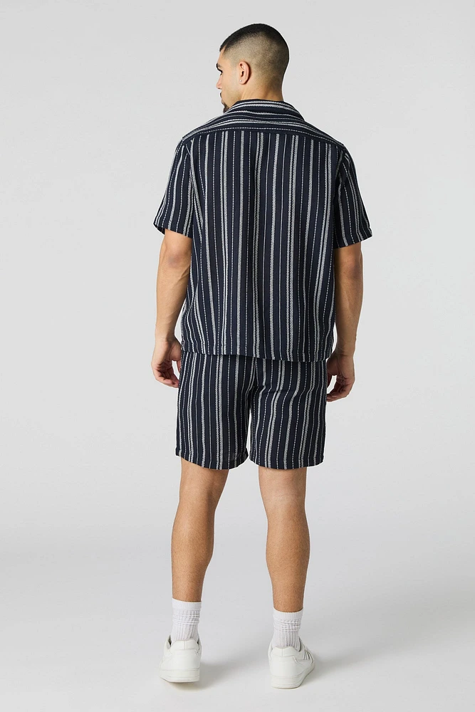 Short en tricot texturé rayé à taille coulissante