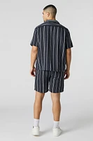 Short en tricot texturé rayé à taille coulissante