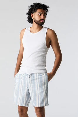 Linen Striped Mid Length Short