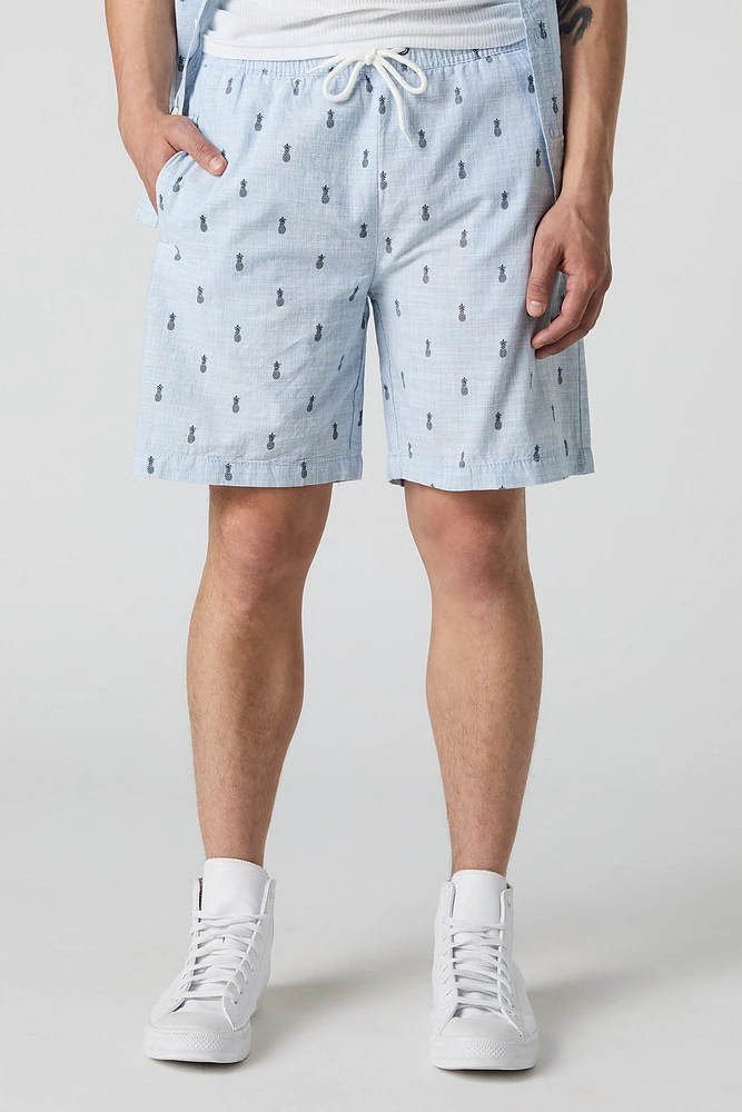 Short avec motif estival à taille coulissante