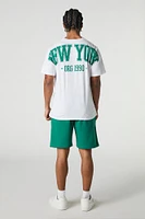 New York Embroidered Graphic Fleece Short