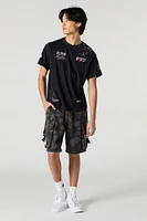 Short cargo en molleton à imprimé NY