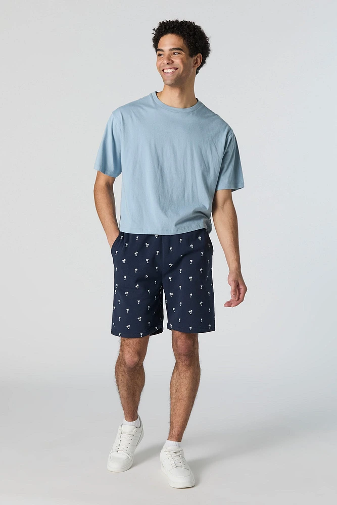 Palm Tree Ditsy Print Fleece Short