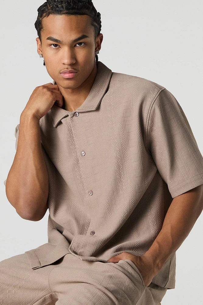Geo Textured Boxy Button-Up Top