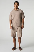 Geo Textured Boxy Button-Up Top