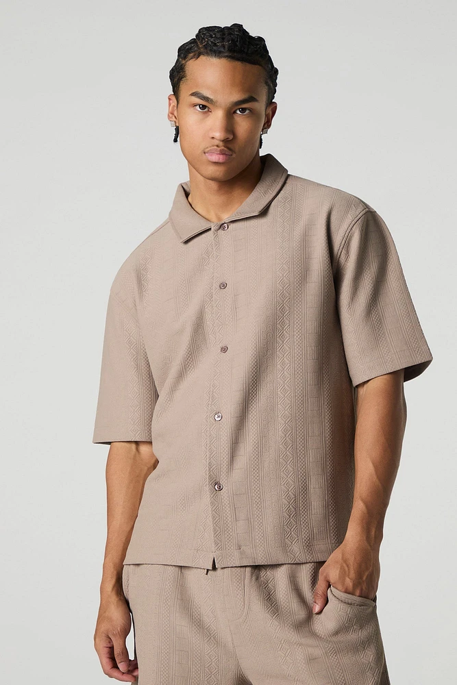 Geo Textured Boxy Button-Up Top