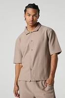 Geo Textured Boxy Button-Up Top