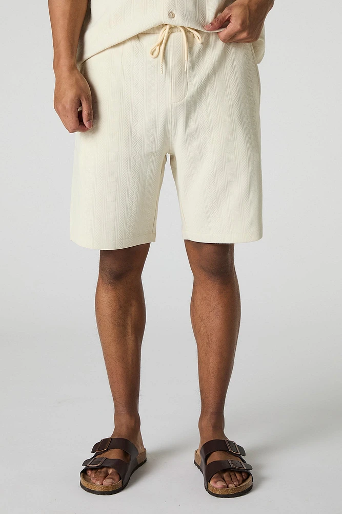Short texturé à taille coulissante avec motif géométrique