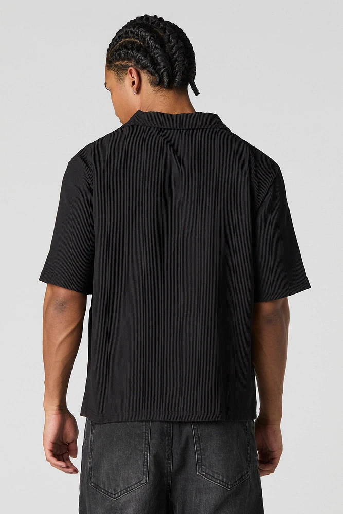Pleated Boxy Button-Up Top