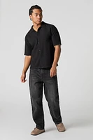 Pleated Boxy Button-Up Top
