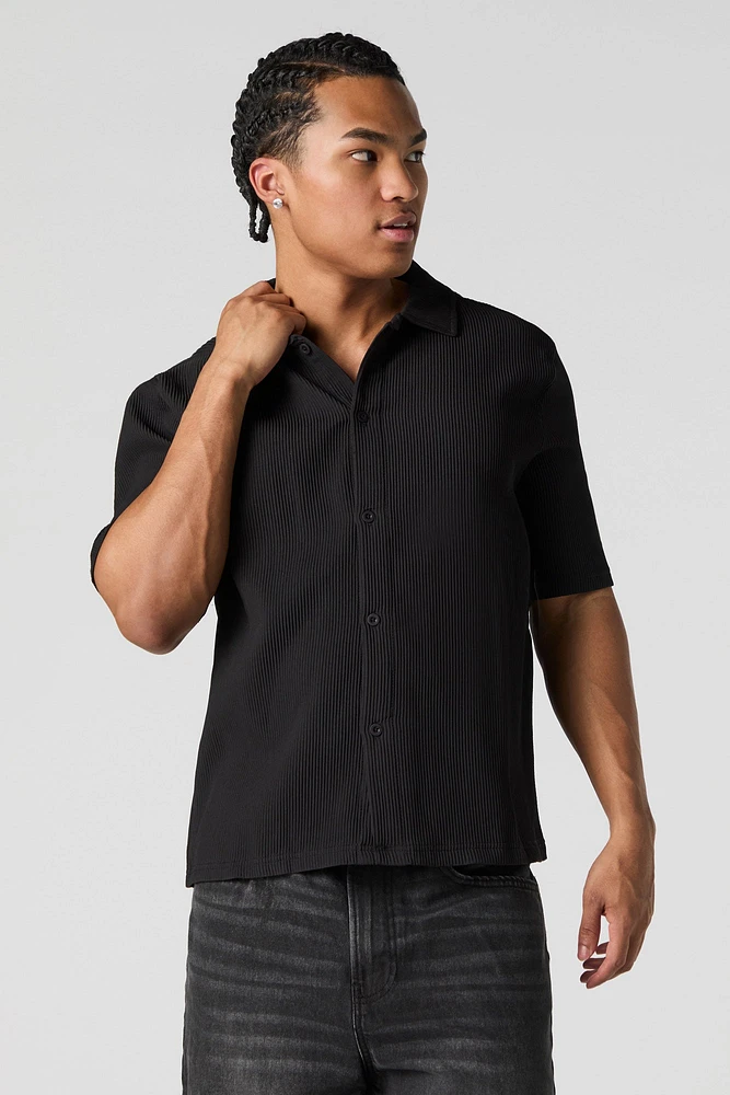 Pleated Boxy Button-Up Top