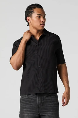 Pleated Boxy Button-Up Top